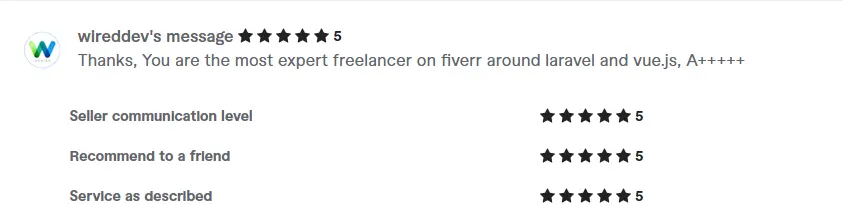 Testimonial for high-quality backend development by a freelance specialist.